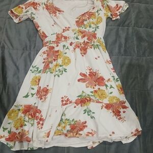 Floral Womens Dress in White, Red, and Yellow